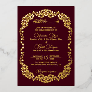 Invitation En Aluminium Bourgogne bordeaux floral paisley mariage artistiq