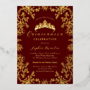 Invitation En Aluminium Bourgogne doré Élégant Quinceanera Vintage