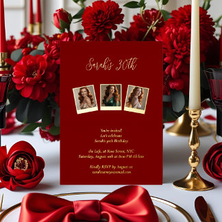 Invitation En Aluminium Bourgogne et huile d'or Photo 30e anniversaire