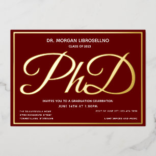 Invitation En Aluminium Bourgogne Gold PhD Graduation Foil