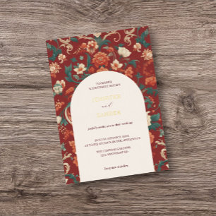 Invitation En Aluminium Bourgogne Mariage Élégant Classique Chinoiserie 