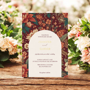 Invitation En Aluminium Bourgogne Mariage Élégant Classique Chinoiserie 