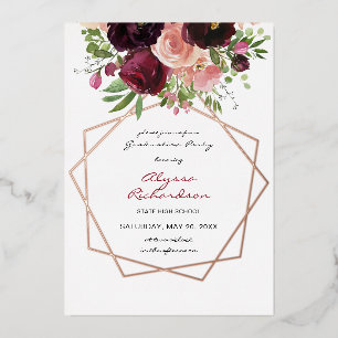 Invitation En Aluminium Bourgogne & Pink Floral & Frame Graduation Party
