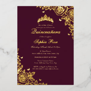 Invitation En Aluminium Bourgogne Rose Gold Floral Quinceanera Anniversair