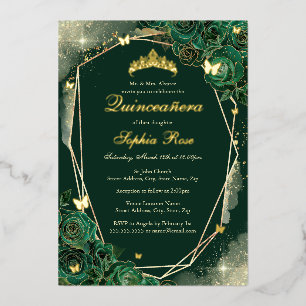 Invitation En Aluminium Bouteille d'or Emerald Quinceanera Floral