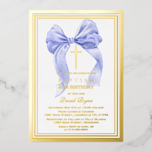 Invitation En Aluminium Bow Boy bleu or moderne 1er Anniversaire Baptême