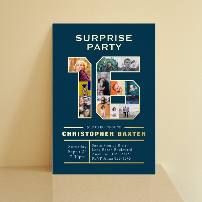 Invitation En Aluminium Boys Blue 16th Birthday Photo (Créateur téléchargé)