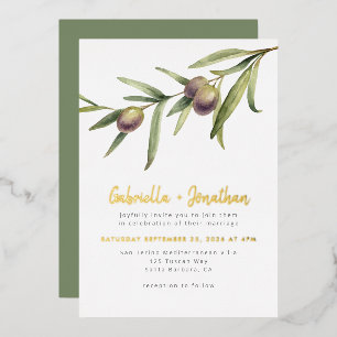 Invitation En Aluminium Branche d'olivier botanique moderne Mariage Or