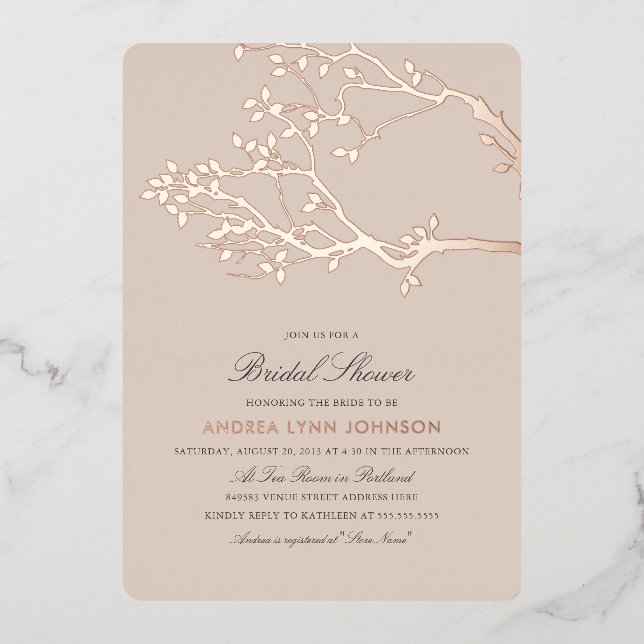 Invitation En Aluminium Branches Heureuses Mariage Rose Gold (Recto)