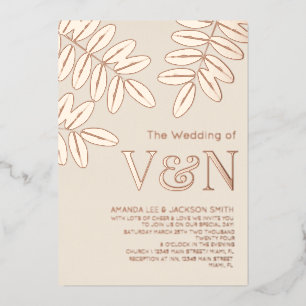 Invitation En Aluminium Branches minimalistes d'olive Rose Mariage doré be