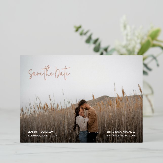 Invitation En Aluminium Brandy Photo simple Mariage moderne Enregistrer la (Debout devant)