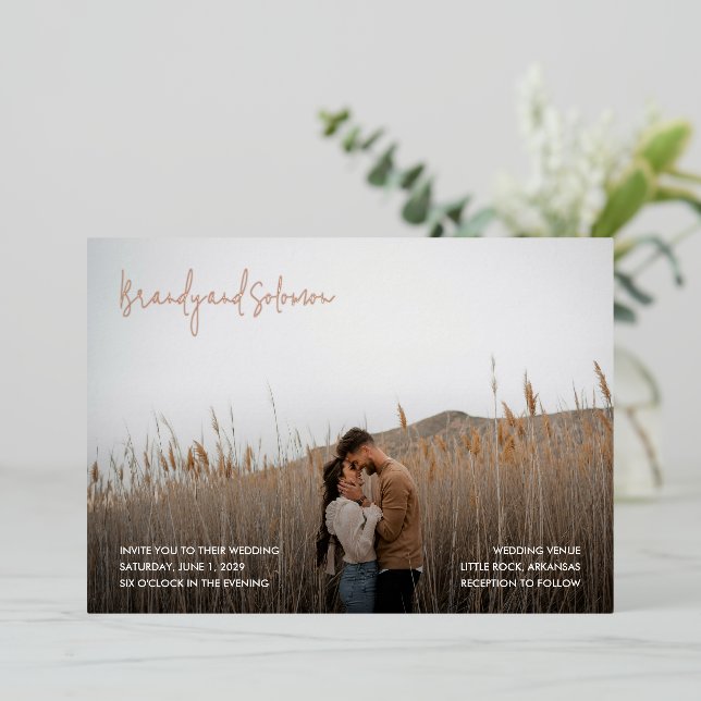 Invitation En Aluminium Brandy Simple Photo Mariage moderne (Debout devant)