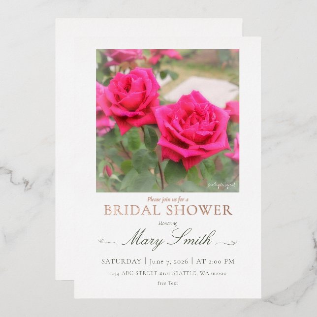 Invitation En Aluminium Bridal Shower (Red Rose) (Recto/Verso)