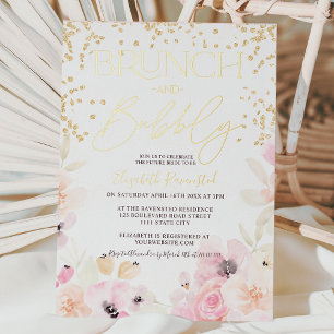 Invitation En Aluminium Bride à thème floral doré pour un brunch pétillant