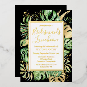 Invitation En Aluminium Bridesmaitres Tropical Moderne Déjeuner noir & or