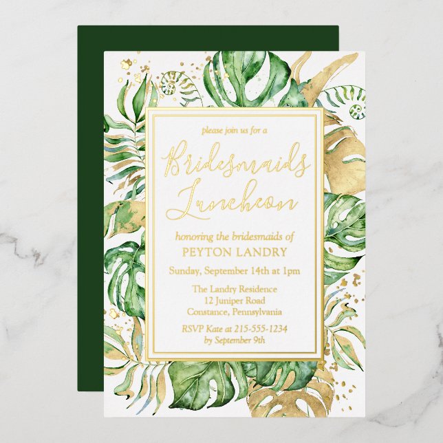 Invitation En Aluminium Bridesmaitres tropicales modernes Luncheon Gold (Recto/Verso)