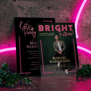 Invitation En Aluminium Bright Future Pink Neon Grad Photo Graduation
