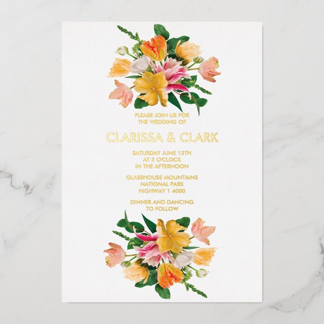 Invitation En Aluminium Bright Summer Floral Bouquet Mariage (Recto)