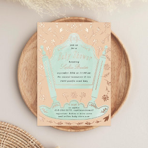 Invitation En Aluminium Broche à la menthe Antique Baby shower Rose Or