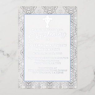 Invitation En Aluminium Broderie Fausse Bleue Baptême