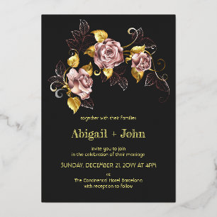 Invitation En Aluminium Broderie florale noire et or