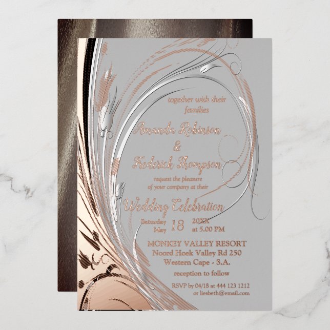 Invitation En Aluminium Bronze Argent et noir abstrait (Recto/Verso)