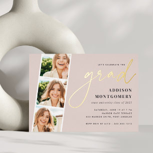 Invitation En Aluminium Brouiller   Photo Strip Graduation Party Gold