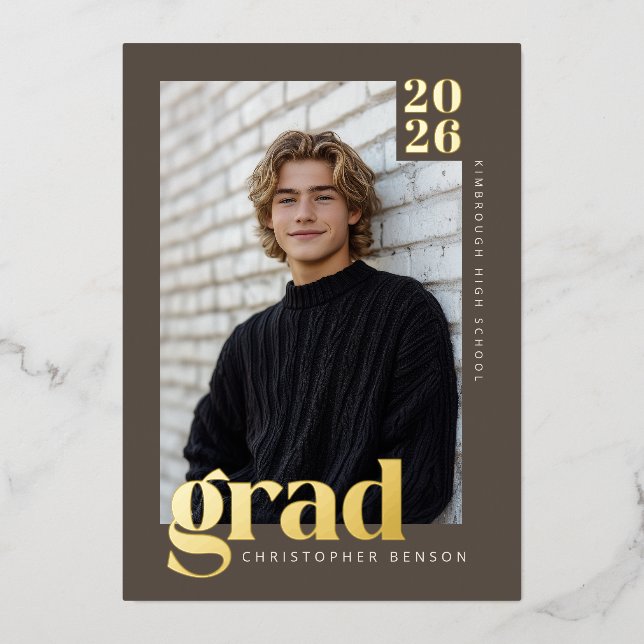 Invitation En Aluminium Brown 2026 Modern 4 Photo Graduation Gold (Recto)