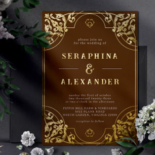 Invitation En Aluminium Brûlé Orange Sienna et Mariage de automne Vintage