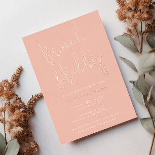Invitation En Aluminium Brunch et Bubbly Rose Pâle Mariage Fête Or