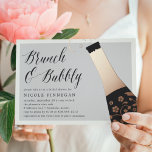 Invitation En Aluminium Brunch Fête des mariées Pop Champagne<br><div class="desc">Pop le champagne ! Les jolies invitations brunes de douche nuptiale comprennent une bouteille de champagne en feuille d'or noir et rose avec les mots "brunch & bubbly" dans le script de calligraphie lettering. Personnalisez avec vos détails de brunch de douche nuptiale sous.</div>