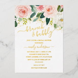 Invitation En Aluminium Brunch Fleuris et Champagne au Rose Gold pour une 