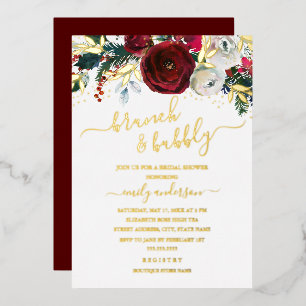 Invitation En Aluminium Brunch Floral Rouge Noel Et Bubbly