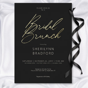 Invitation En Aluminium Brunch nuptial noir et blanc minimal en or