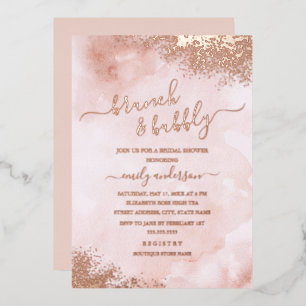 Invitation En Aluminium Brunch rose Peach Pink FOIL Blanc Et Bubble 