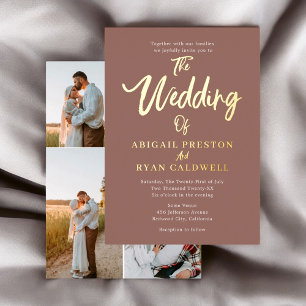 Invitation En Aluminium Brush Calligraphy 4 Photo Mariage Brown