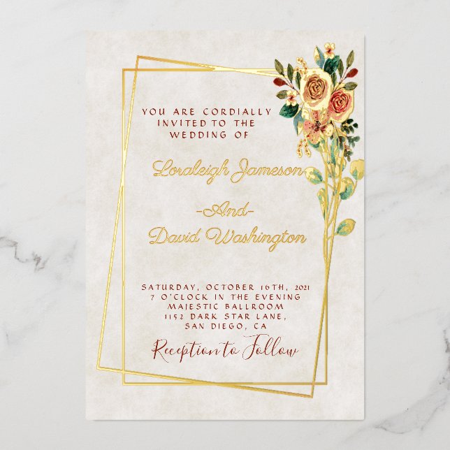 Invitation En Aluminium Budget Joli rose et mariage or (Recto)