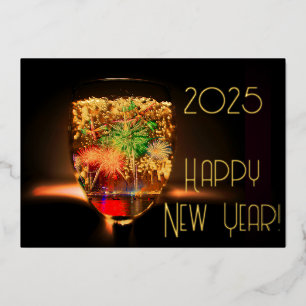 Invitation En Aluminium Bulles dorées et feux d'artifice - bonne année