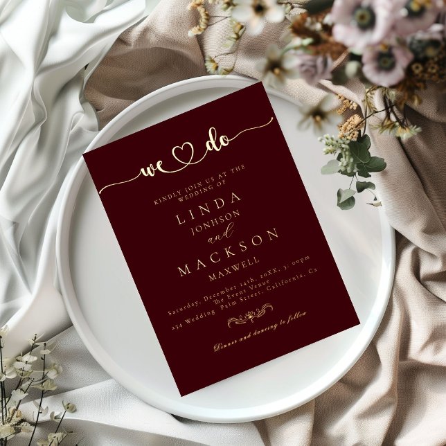 Invitation En Aluminium Burgundy And gold Wedding We do  (Créateur téléchargé)