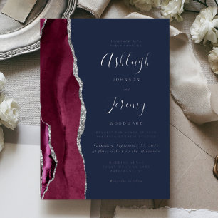 Invitation En Aluminium Burgundy Argent Agate Marine Bleu Mariage moderne