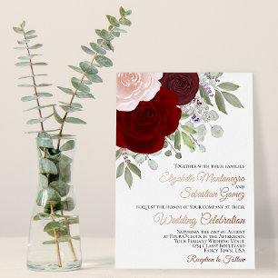 Invitation En Aluminium Burgundy & Blush Aquarelle Rose Mariage élégant