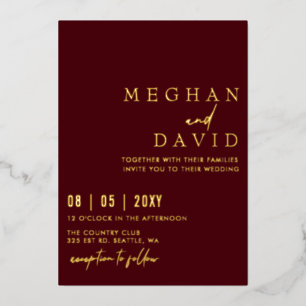 Invitation En Aluminium Burgundy Elegant manuscrit simple Mariage  