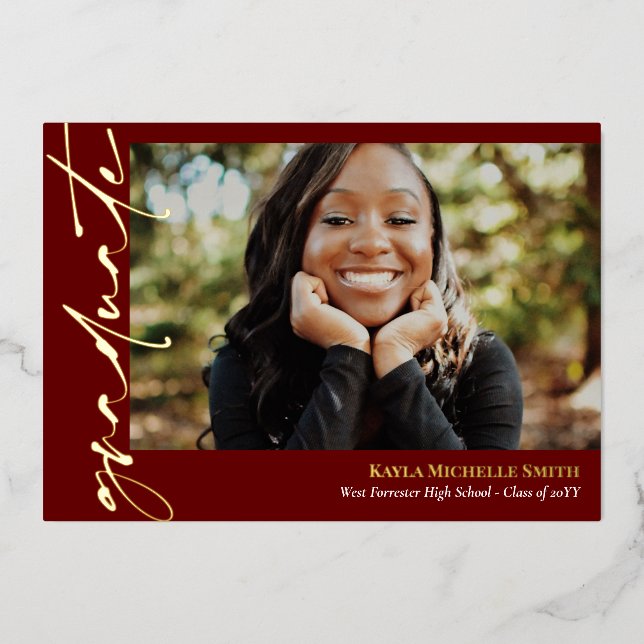 Invitation En Aluminium Burgundy Gold Calligraphy (Recto)