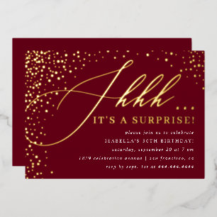 Invitation En Aluminium Burgundy & Gold Confetti Script Surprise Party