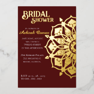 Invitation En Aluminium Burgundy Gold Indian Henna Mandala Enterrement de
