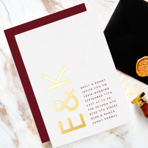 Invitation En Aluminium Burgundy Marron Moderne VRAI OR Monogramme Mariage