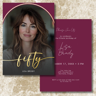 Invitation En Aluminium Burgundy Moderne Minimaliste Cinquantième Annivers