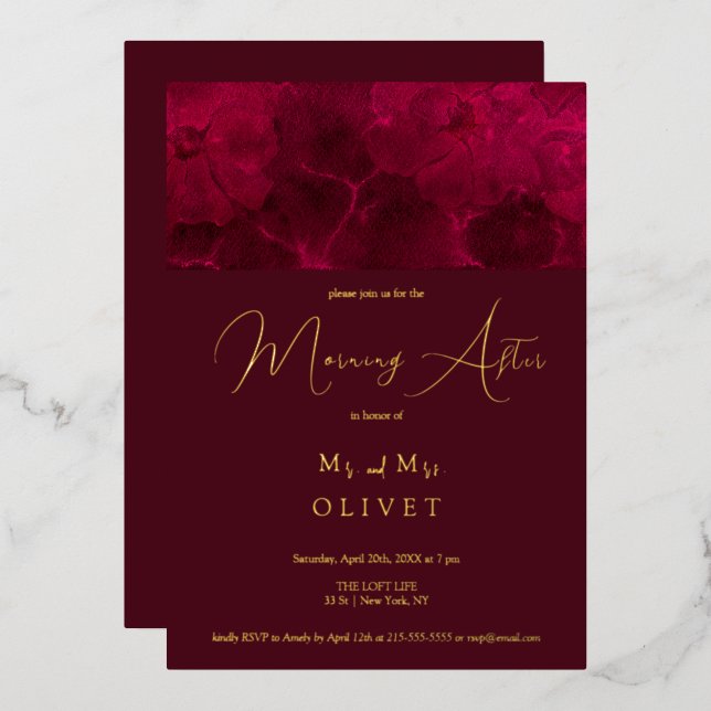 Invitation En Aluminium Burgundy Passion Matin Après (Recto/Verso)