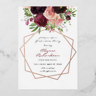 Invitation En Aluminium Burgundy & Pink Floral & Frame Graduation Party