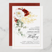 Burgundy Rouge & Blanc Floral Boho Elégant Mariage